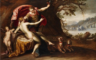 Venus and Adonis with Hounds by Hans von Aachen